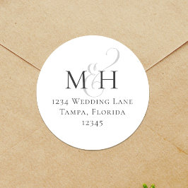 Pegatina Redonda Plantilla de dirección de retorno de monograma sim