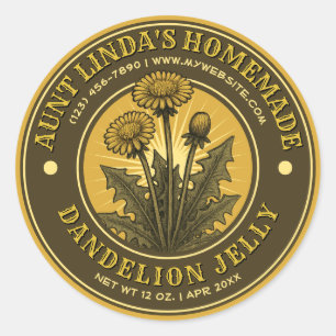 Pegatina Redonda Plantilla de etiquetas de Dandelion Jelly Vintage