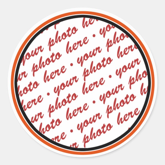 Pegatina Redonda Plantilla de foto recortada en negro y Naranja (Anverso)