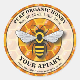 Pegatina Redonda Plantilla de Honeycomb Apiary Honey Label