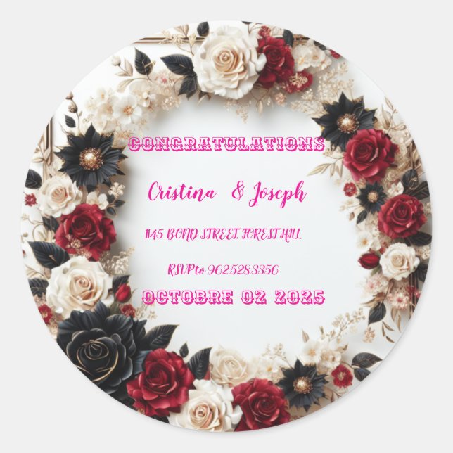 Pegatina Redonda Plantilla de invitación de boda (Anverso)