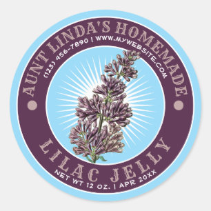 Pegatina Redonda Plantilla de Jelly Lilac casera vintage