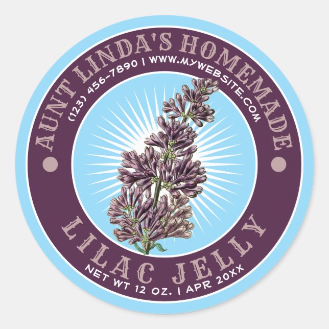 Pegatina Redonda Plantilla de Jelly Lilac casera vintage (Anverso)
