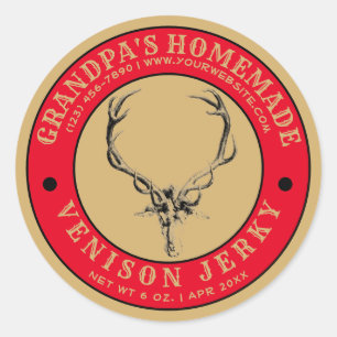 Pegatina Redonda Plantilla de Jerky de Venison casero