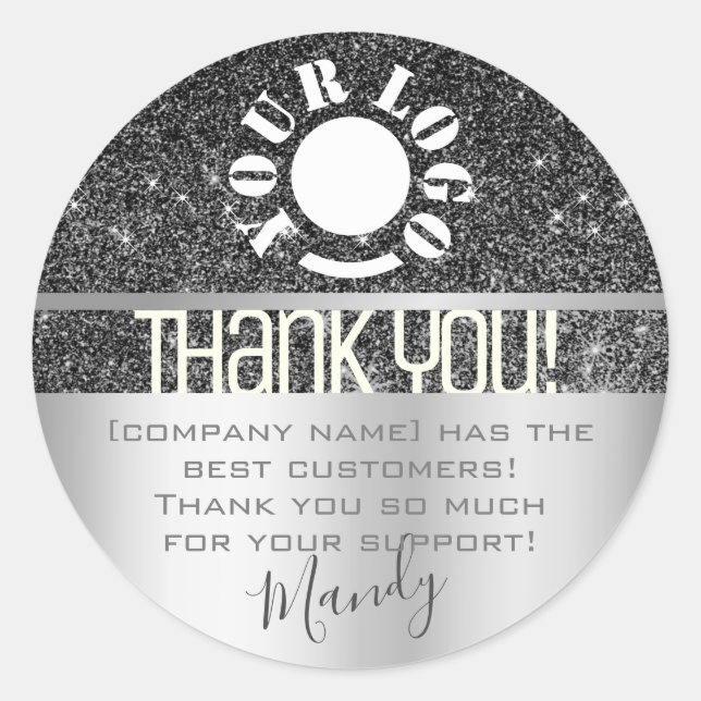 Pegatina Redonda Plantilla de logotipo de Silver Purpurina Glam Omb (Anverso)