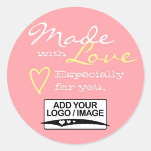 Pegatina Redonda Plantilla de logotipo Rubor simple hecho con amor