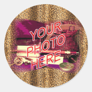 Pegatina Redonda Plantilla de marco leopardo