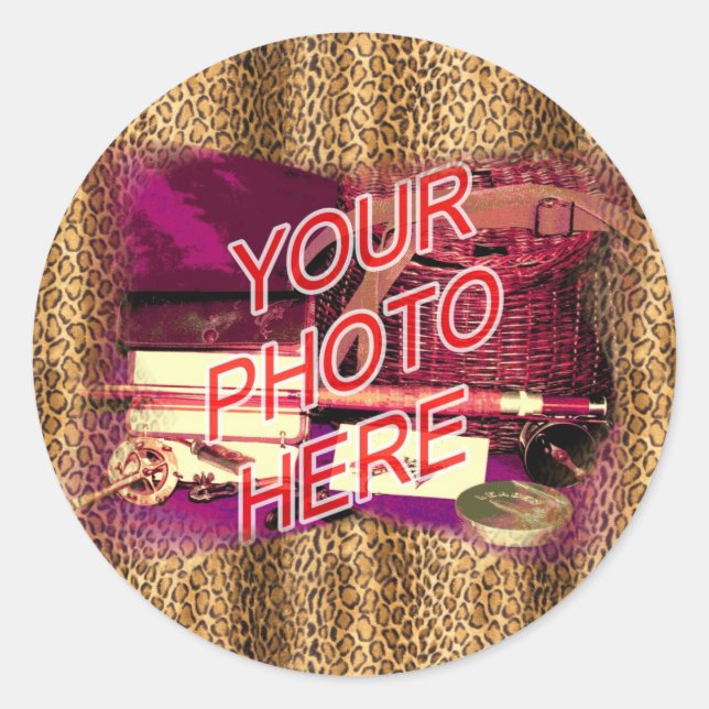 Pegatina Redonda Plantilla de marco leopardo (Anverso)
