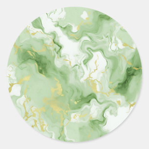 Pegatina Redonda Plantilla de mármol verde en blanco Añadir texto
