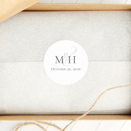 Pegatina Redonda Plantilla de monograma Boda simple minimalista