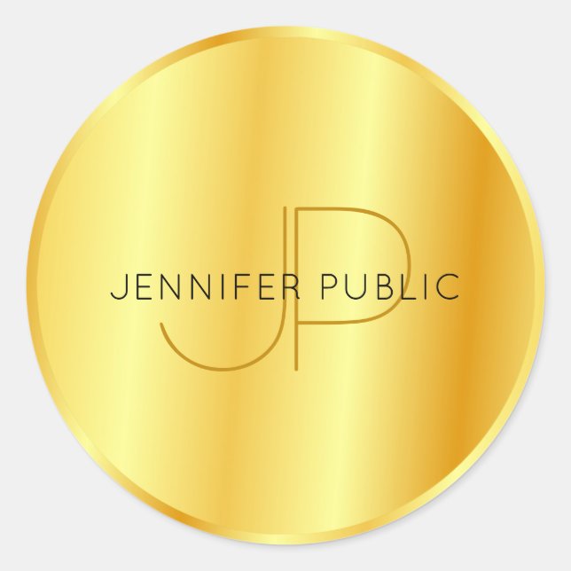 Pegatina Redonda Plantilla de monograma elegante con aspecto metáli (Anverso)