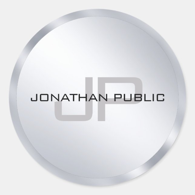 Pegatina Redonda Plantilla de Monograma Plata Metálica Moderna Eleg (Anverso)