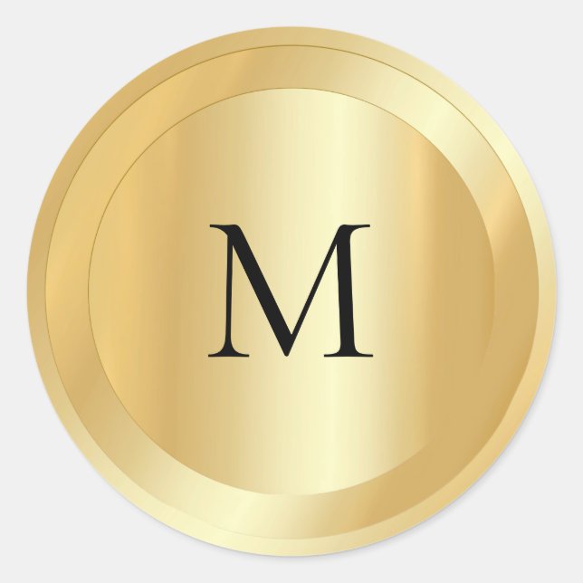 Pegatina Redonda Plantilla de oro de Faux Monogramado con guión de  (Anverso)