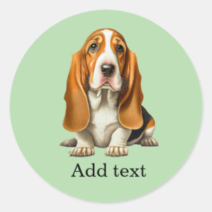 Pegatina Redonda Plantilla de retrato de perro, Basset Hound
