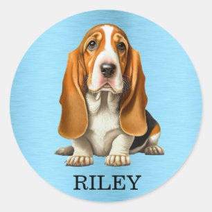 Pegatina Redonda Plantilla de retrato de perro, Basset Hound