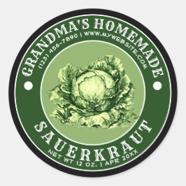 Pegatina Redonda Plantilla de Sauerkraut casero vintage