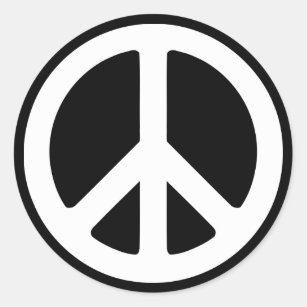 Pegatina Redonda Plantilla de símbolo de paz blanca