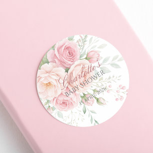 Pegatina Redonda plantilla de sticker floral de rosas suaves person