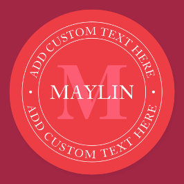 Pegatina Redonda Plantilla de texto circular elegante blanco rojo e