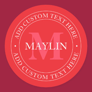 Pegatina Redonda Plantilla de texto circular elegante editable rojo