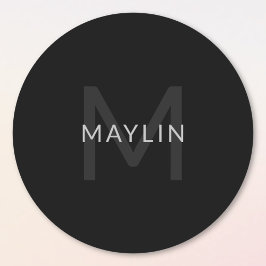 Pegatina Redonda Plantilla de texto editable para nombre monocromát