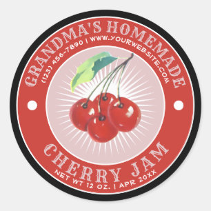 Pegatina Redonda Plantilla de vintage casera de cerezo