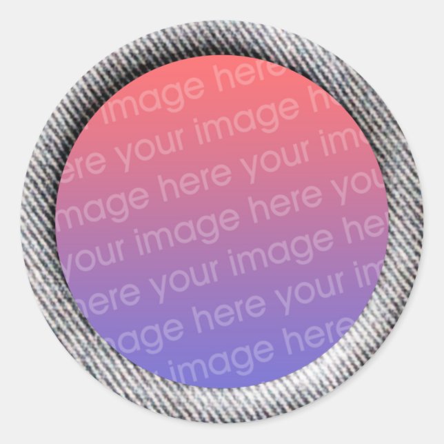 Pegatina Redonda Plantilla Denim (borde de marco de efecto 3d) (Anverso)