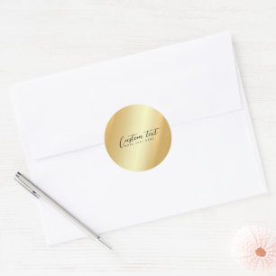 Pegatina Redonda Plantilla dorada de su texto personalizado escritu