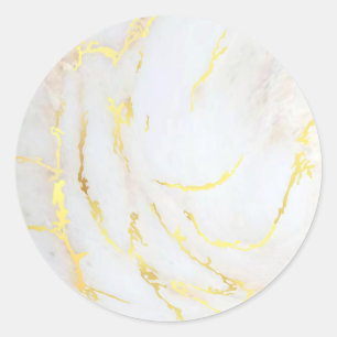 Pegatina Redonda Plantilla en blanco de mármol dorado Elegante Añad