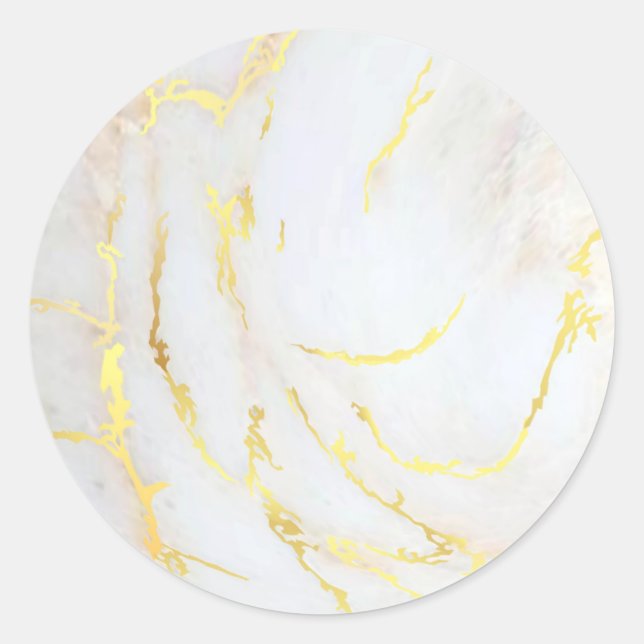 Pegatina Redonda Plantilla en blanco de mármol dorado Elegante Añad (Anverso)