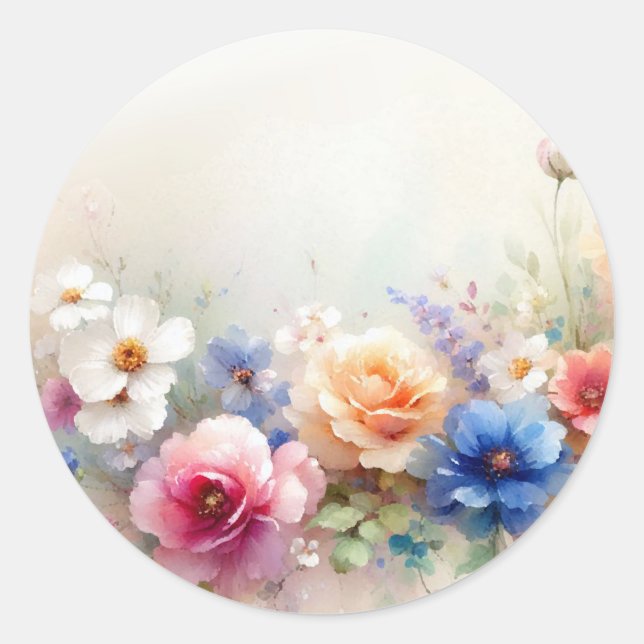 Pegatina Redonda Plantilla en blanco Texto personalizado Flores ele (Anverso)