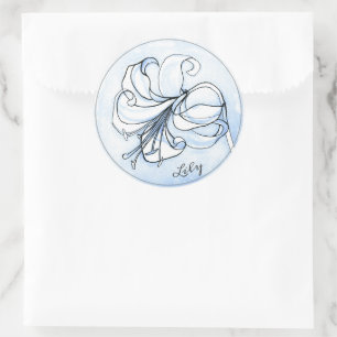 Pegatina Redonda Plantilla floral azul elegante con nombre ・ Arte L