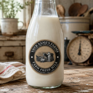 Pegatina Redonda Plantilla Kraft de Granja de Vaca Lechera de Leche