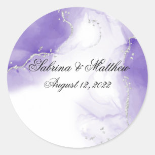 Pegatina Redonda Plata Amethyst Purple Script