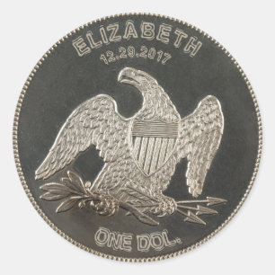Pegatina Redonda Plata con nombre 1865 dólares