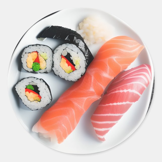 Pegatina Redonda Plata de sushi | Alimentos realistas (Anverso)