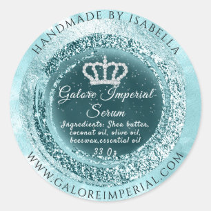 Pegatina Redonda Plata Diamante Crown Blue Frame TealPrincesa Real