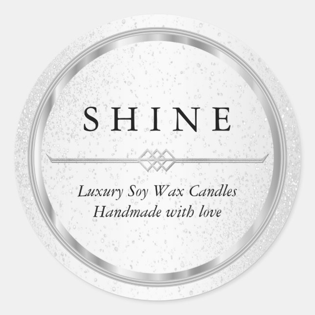 Pegatina Redonda Plata metálica bonito y blanco (Anverso)