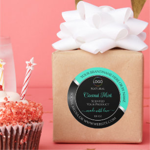 Pegatina Redonda Plata ondulada verde azulada de color negro con et