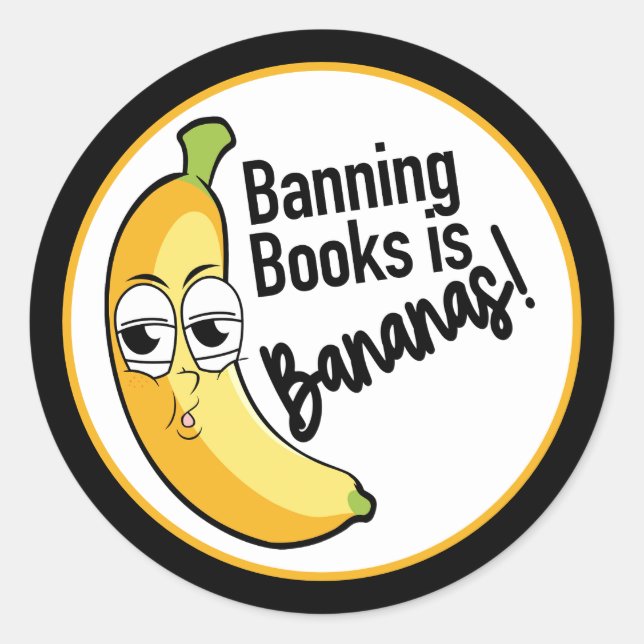 Pegatina Redonda Plátanos Prohibiendo Libros  (Anverso)