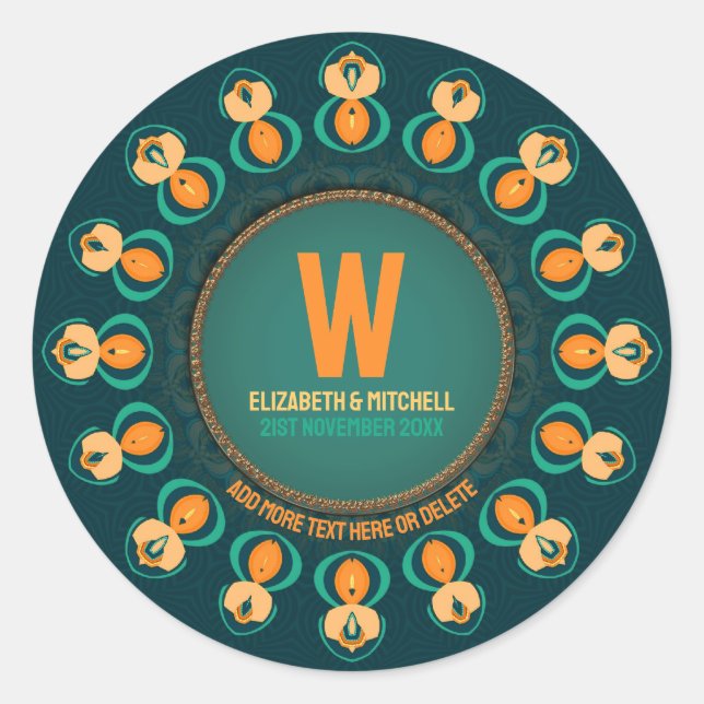 Pegatina Redonda Plato de recuerdo de monograma de círculo de hexág (Anverso)