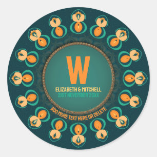 Pegatina Redonda Plato de recuerdo de monograma de círculo de hexág