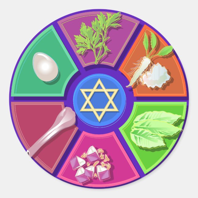 Pegatina Redonda plato de seder (Anverso)