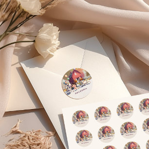 Pegatina Redonda Platos de papel para fiesta de cumpleaños de anima