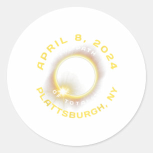Pegatina Redonda Plattsburgh New York Solar Eclipse Totalidad Abril