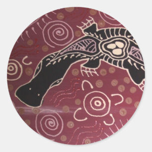 Pegatina Redonda Platypus Dreaming Red de Mundara Koorang