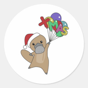 Pegatina Redonda Platypus Navidades Platypus Cute Animales