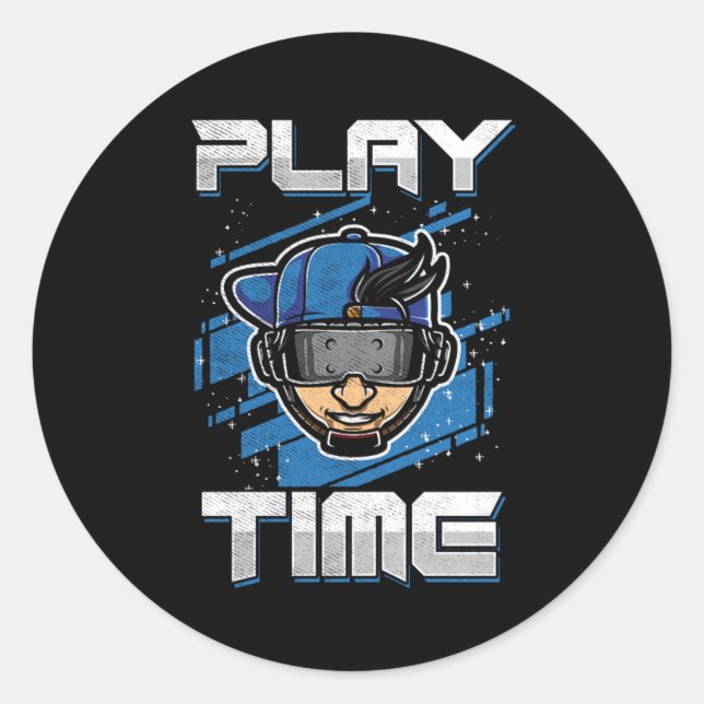 Pegatina Redonda Play Time VR Virtual Reality Gamer Gaming Gift (Anverso)