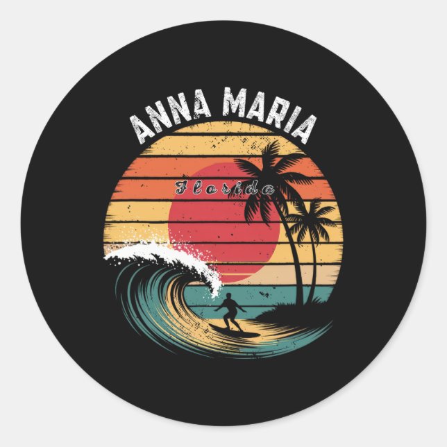 Pegatina Redonda Playa Anna Maria Florida Playa Surfing  (Anverso)