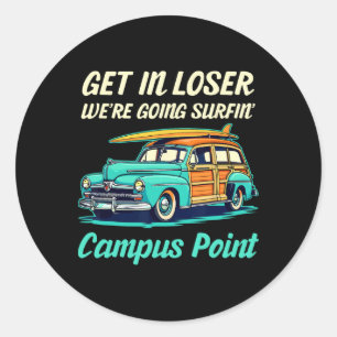 Pegatina Redonda Playa Campus Point California Surf Mujeres Hombres
